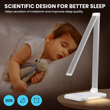 LED лампа настільна диммерна - 560LM, офісна лампа з 5 режимами кольору та 10 рівнями яскравості, з нічним світлом, USB-порт, функція пам'яті та таймер, 10W - білий сріблястий колір