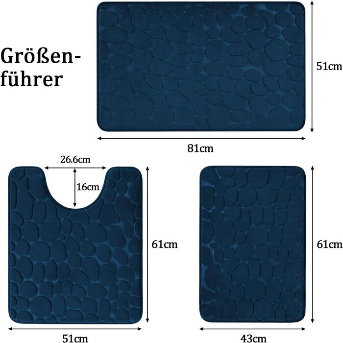 Набір килимків для ванної кімнати chakme з ефектом пам'яті (Memory Foam), протиковзкі абсорбуючі килими для підлоги, туалету та ванни, темно-сині, 3 шт.