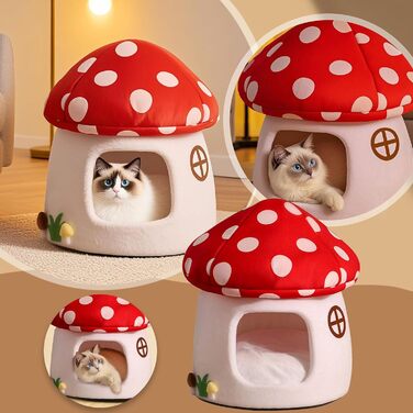 Кігтечка-ліжко для котів Pilz з знімним подушкою, м'яка та тепла, когтеточка-печеринка, для котів та маленьких собак (50x47см, Червоний)