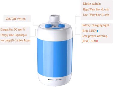 Laserbeak Portable Shower Electric Shower Camping Shower with Built-in 4800mAh Batteries and Showerhead Shut-off Valve