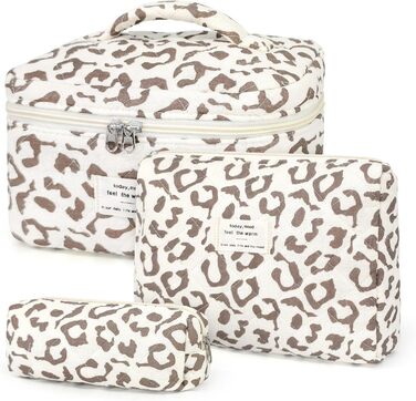 Набір косметичок для жінок: 3 шт. Leopard - велика, середня, маленька | Косметичка для макіяжу, подорожей, організації косметики