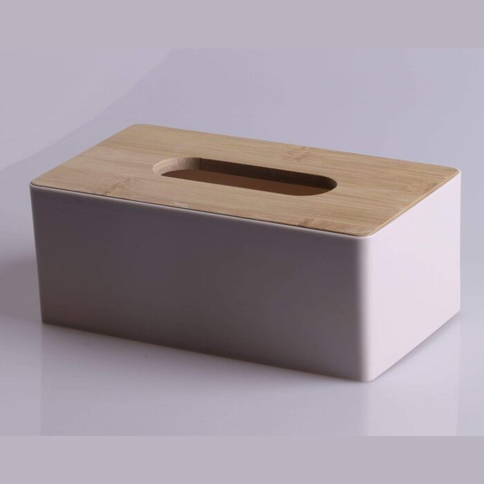 Tissue box with bamboo wood lid, rectangular tissue dispenser box, plastic tissue box for bathroom, car, office, 21.5 x 12 x 8.5 cm (Pink)