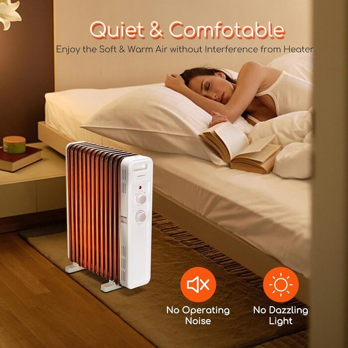 Електричний масляний радіатор Aigostar 2500W з термостатом, 13 ребер, 30м², 3 режими, захист від перекидання та перегріву