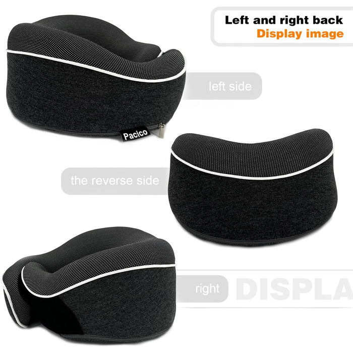 Подушка для шиї, туристична, з піною з пам'яті, для авто, поїздів та літаків, комплект з маскою для очей та берушами (темно-сіра)