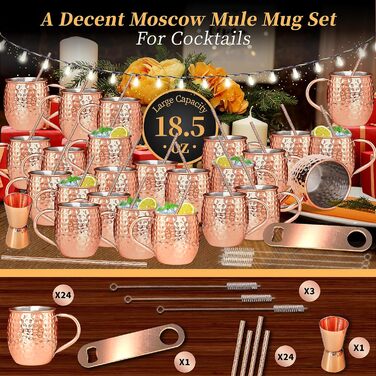Gift Set] Moscow Mule Mugs Copper 540 ml Set of 6 Copper-Plated Stainless Steel Cups Handmade Copper Mugs with Handle for Chilled Cocktails and Cold Drinks