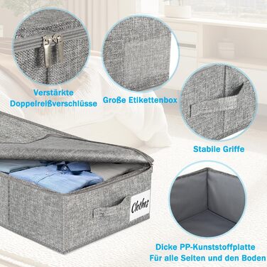 Коробки для зберігання під ліжко з кришкою 12 см, 2 шт. Складані контейнери для одягу та постільної білизни (сірий)