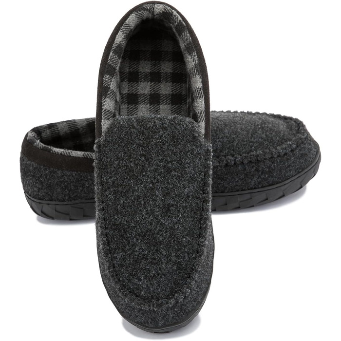Домашні тапочки NewDenBer для чоловіків, мокасини з піною пам'яті, теплі та зручні, з неслизькою гумовою підошвою (43 EU, 1 Темний сірий)