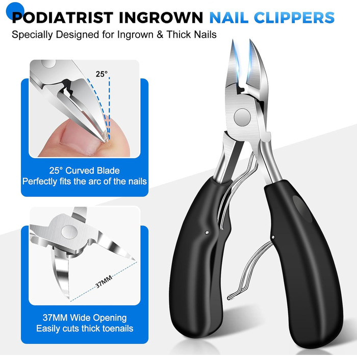 Кусачки для нігтів для літніх людей з широкими щелепами та довгою ручкою, кусачки для кутикули з кутовою головкою, для товстих нігтів, з контейнером для збору обрізків, подарунковий набір для чоловіків та жінок, чорні