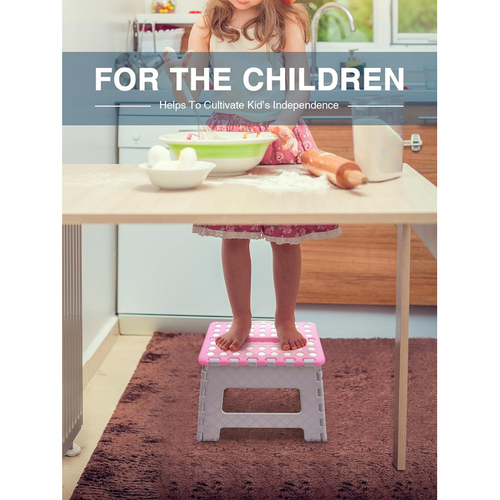 Складний табурет HOUSE DAY 22см, рожевий та білий. Стабільний, легкий, з антиковзким покриттям. Ідеально для дітей, ванної кімнати, кемпінгу, пікніка та дому.