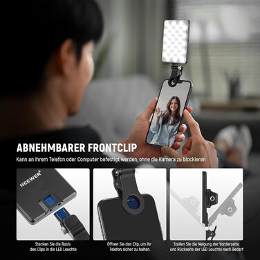 NEEWER BL120B LED світло для селфі та татуювань, сумісне з iPhone, з кліпсою, CPL фільтром, штативом та тримачем для телефону, для фото та відео