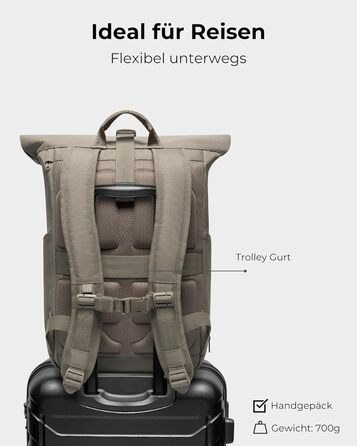 Рюкзак Johnny Urban Allen Medium ролтоп 15 л для жінок і чоловіків, з відділенням для ноутбука, водовідштовхувальний, для міста, університету, велосипеда, бізнесу, екологічний, сірий Desert Grey