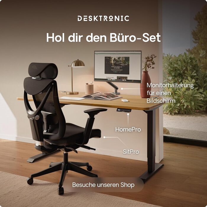 Регульований стіл Desktronic HomePro 160x80 см – електричний з USB-портами, чорний + масив дуба