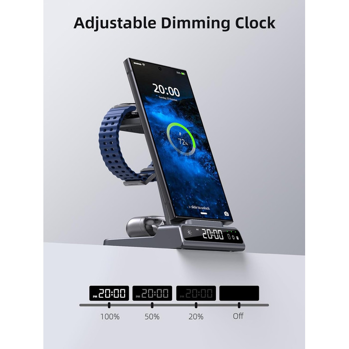 Бездротовий зарядний пристрій для Samsung Galaxy: зарядка для S25 Ultra, Watch Ultra/8/7/6, S24 Z Fold 6/Z Flip 6, Buds (сірий)