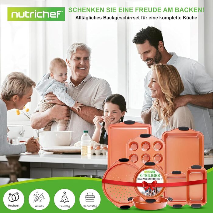 Набір форм для випікання NutriChef 10 предметів – форми для кексів, пирогів, хліба, мафінів, роз’ємна форма, кругла, прямокутна, для піци – антипригарне покриття