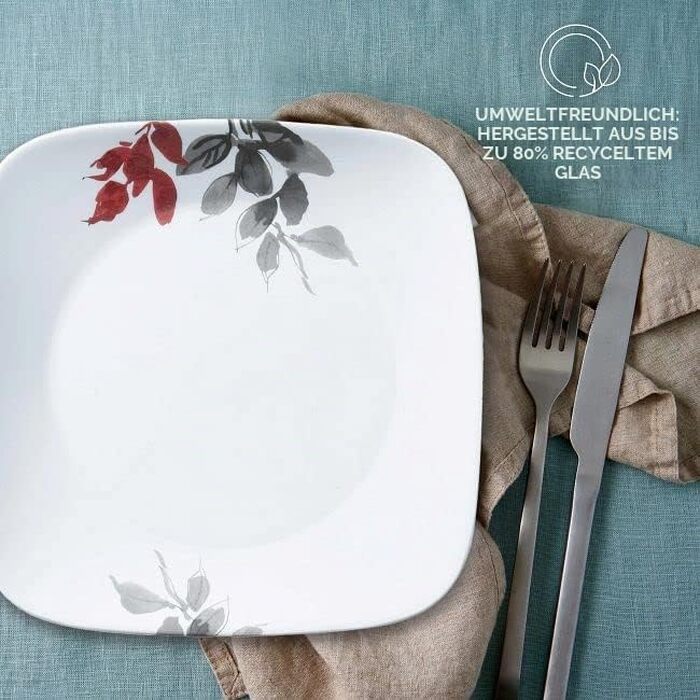 Сервіз Corelle Kyoto Leaves на 4 особи, 16 предметів: набір посуду (8 тарілок, мисок), білий, ударостійкий та стійкий до сколів