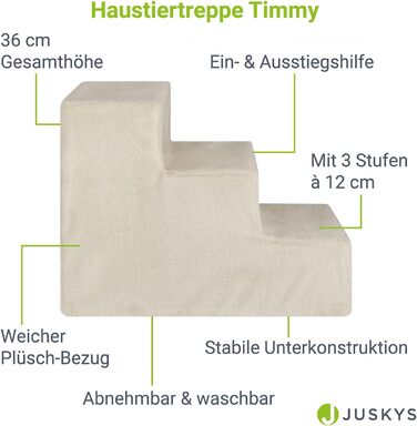 Juskys Pet Staircase Dog Staircase 36 cm - 3-Step Staircase with Washable Plush Cover - Cat Staircase Dog Ramp for Bed, Sofa, Couch, and Car - Cover (Beige)