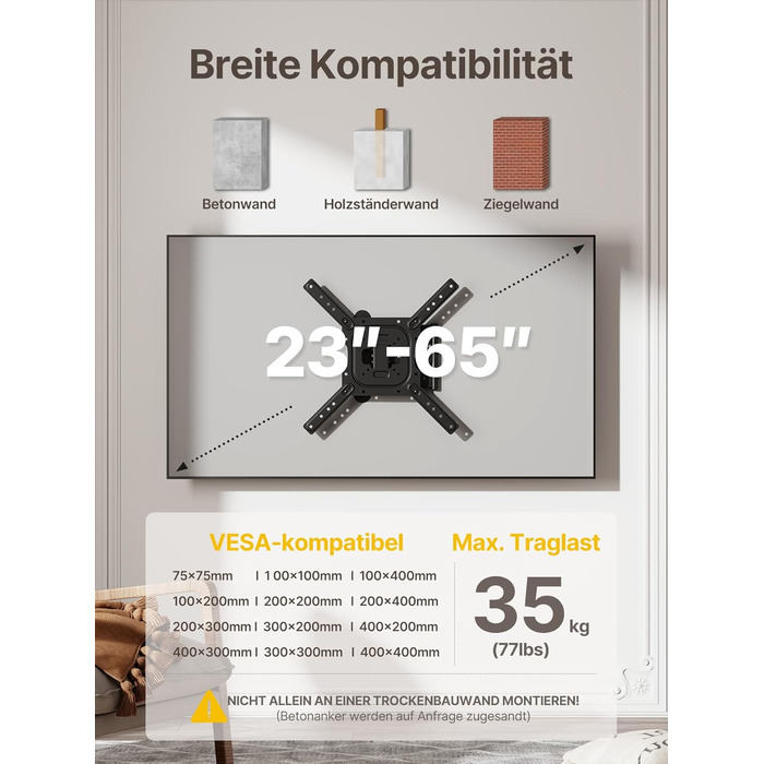 Кріплення для телевізора monTEK для 23-65 дюймів (Flat/Curved), до 35 кг, регульоване, VESA 400x400 мм