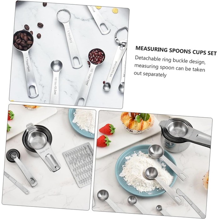 15 Measuring Spoon Conversion Table Kitchen Gadgets Bowls Measuring Cups for Baking Measuring Cup Set Portable Rice Spoon Kitchenware Stainless Steel Silver