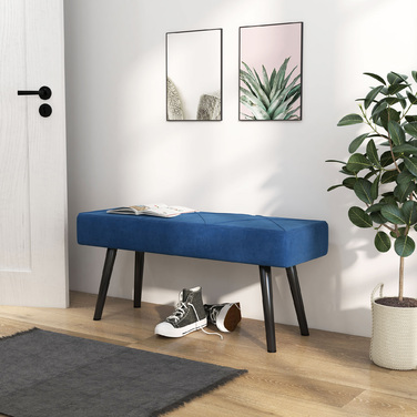 HOMCOM Upholstered Bench, Bed Bench, Entryway Bench with X-Pattern, Velvet-Look, Holds up to 120 kg, for Bedroom, 100 x 36 x 45 cm, Blue | Aosom