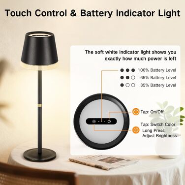 Світлодіодний настільний світильник OUTON з акумулятором, USB-C, 4000mAh, 3 режими освітлення, димування, сенсорне управління, чорний (2 шт)