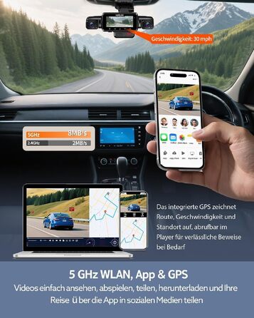 Автомобільний відеореєстратор 4K 360° з 4-канальною камерою та цілодобовим режимом паркування, N500, матово-чорний