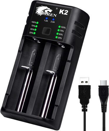 Зарядний пристрій IMREN 18650 з 4 слотами, 2A, USB-C, для акумуляторів 18350, 14500, 14650, 17500, 18700, 20700, 21700, 22650, 26650, 1.2V NI-MH/NI-Cd AA AAA C