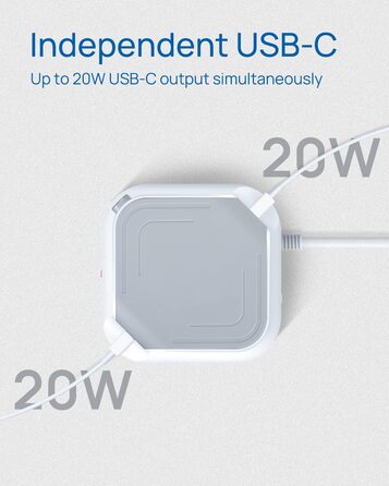 Стедова вежа KOOSLA з 12 розетками, захистом від перенапруги (4000W/16A), 6 USB-портів (20W USB-C), 2м, для офісу, кухні, столу (білий)