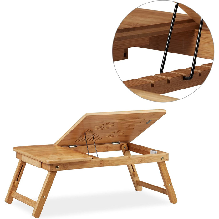 Столик для ноутбука Relaxdays в ліжко, бамбук з ящиком, 30 x 69 x 35 см, натуральний колір
