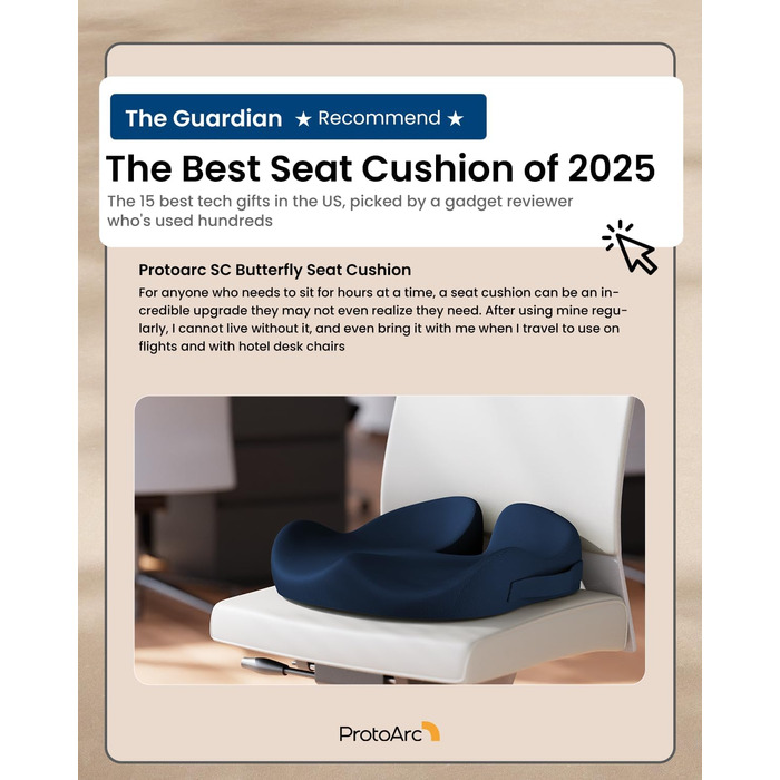 Ортопедична подушка для сидіння ProtoArc - для офісного крісла, автомобіля, інвалідного візка. З піною з пам'яті, рівномірний розподіл тиску, великий розмір, Navy Blue