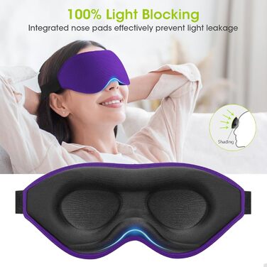 Маска для сну Laitver для тих, хто спить на боці, 2025, 3D світлоблокування, для жінок та чоловіків, комфортна, дихаюча, без тиску, з регульованою гумкою, для подорожей (темний фіолетовий)