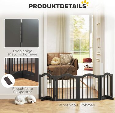 Захисний бар'єр для собак PawHut 5-секційний, 261.5 x 61 см, розкладний, з дверцятами, білий