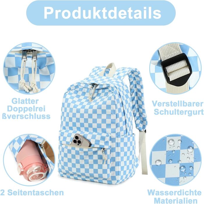 Шкільний рюкзак LEDAOU для хлопчиків та дівчаток-підлітків, білий з ромашками, чорний, блакитно-білий, для щоденного використання