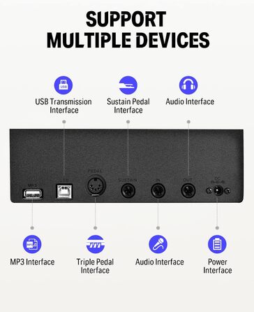 Електронне піаніно Donner DEP-10S: 88 клавіш, напівзважені, для початківців, з підставкою та педаллю