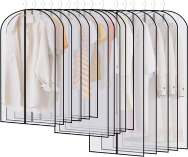 16 чорних мішків для одягу з блискавкою, 60 x 120/100/80 см. Захисні мішки для одягу, костюмів, пальто, суконь, сорочок. Організація та зберігання одягу.