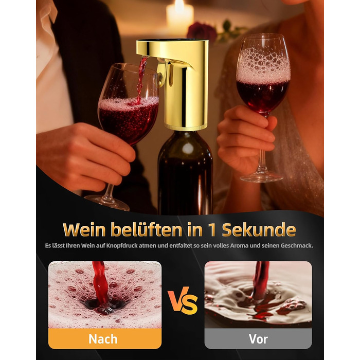 Електричний декантер для вина 5-в-1 з регульованою дозуванням, цифровий виливач, автоматичний дозатор вина, подарунок на день народження/День святого Валентина (золотий)