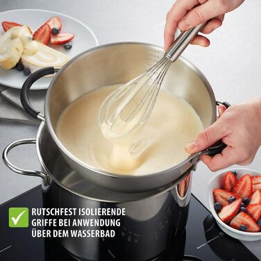 GEFU Mixing and Whisking Bowl MESCO – Stainless steel bowl with 4L volume, silicone handles & stand ring | With internal scale | Ø 24cm