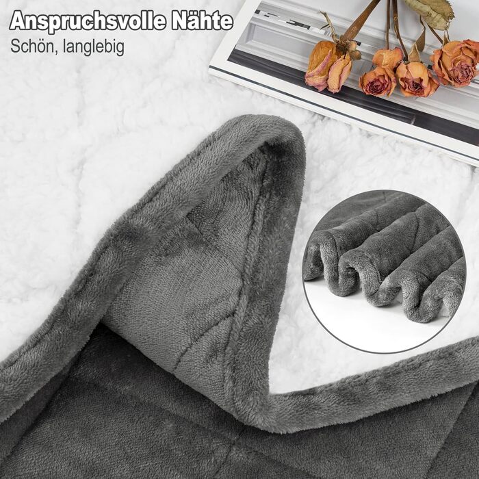 Вага ковдра WOLTU для дорослих, терапевтична ковдра з склокульками, 9 кг, 150x200 см, чорний/сірий, з фланелі Sherpa, проти стресу