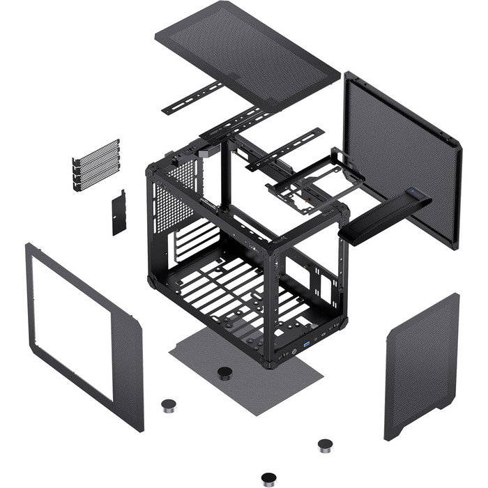 Корпус для ПК Jonsbo C6 MAX чорного кольору – компактний mATX з ручкою, сітчаста передня панель для вентиляції, підтримка відеокарти до 335 мм, кулера ЦП до 170 мм, 5 місць для вентиляторів