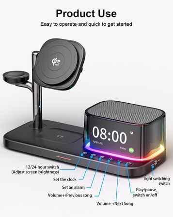 MagSafe Зарядний Стенд 5-в-1 45W Qi2.2: Бездротова Зарядка iPhone 17/16, Apple Watch Ultra, Годинник, Нічник, Спікер