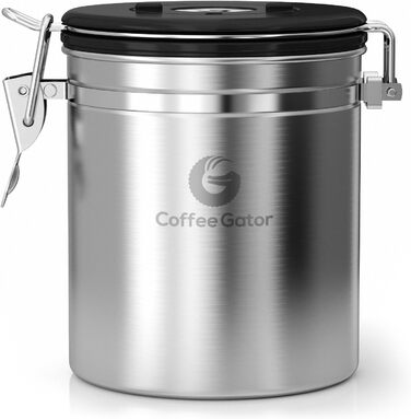 Набір кавових контейнерів Coffee Gator з нержавіючої сталі (2 шт.) - для кави в зернах та меленої, з датою, CO2-вентилем та мірною ложкою