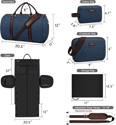 Трансформована сумка-чохол для подорожей: чоловіча та жіноча ручна сумка, велика дорожня сумка з сумкою через плече, 4-частинний набір, 2-в-1, для костюма, сукні, одягу, блакитний колір