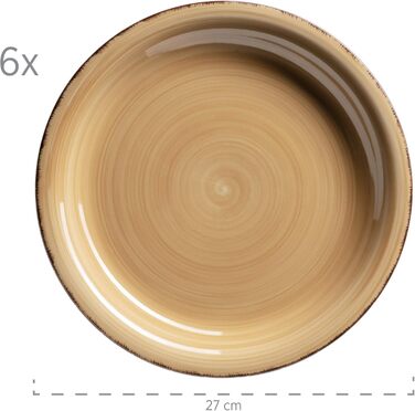 MÄSER 931766 Bel Tempo II, 12-piece tableware set for 6 people with a modern vintage look, beige stoneware dinnerware, 21 centimeters