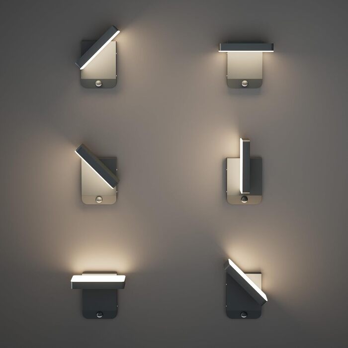 Зовнішнє LED-світильник K-Bright з датчиком руху, вологозахист IP65, для балкона та саду, темно-сірий