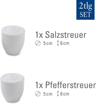 Villeroy & Boch - For Me Set Salt and Pepper Shakers, decorative spice dispensers made of premium porcelain, dishwasher safe, white