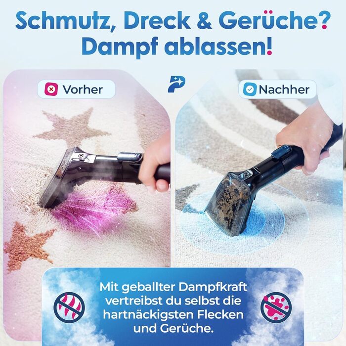 Вашсаугер з пароочищувачем Percy Pro – 1800W, 13kPa, для чищення м'яких меблів та килимів (Блакитний)