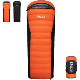 QEZER Ultralight Down Sleeping Bag - 8°C to -3°C for Camping, Hiking, and Trekking - 3 Season Sleeping Bag