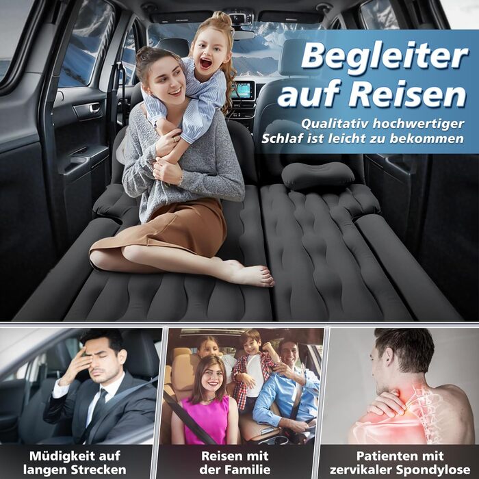 Надувна автомобільна матрац FORMIZON SUV 180x140 см з насосом та 2 подушками для подорожей та кемпінгу, чорний