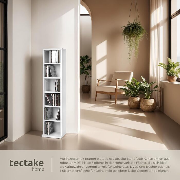 Tectake® CD-стелаж, дерев'яний відкритий стелаж для 102 CD/DVD, настінний білий органайзер для вітальні та офісу