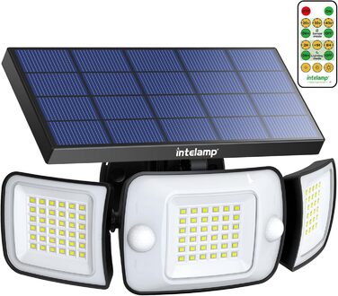 INTELAMP Solar Lights for Outdoors with Motion Sensor, 6000 mAh Solar with Remote Control, 1200LM, 270° Wide-Angle Solar Lights, IP65 Waterproof for Porch and Garage