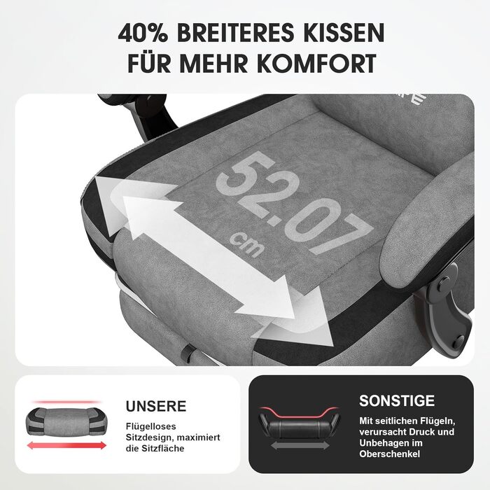 Крісло геймерське Douxlife з масажем, розширене сидіння, ергономічне, для офісу та дому, 158 кг, сірий (світло-сірий)